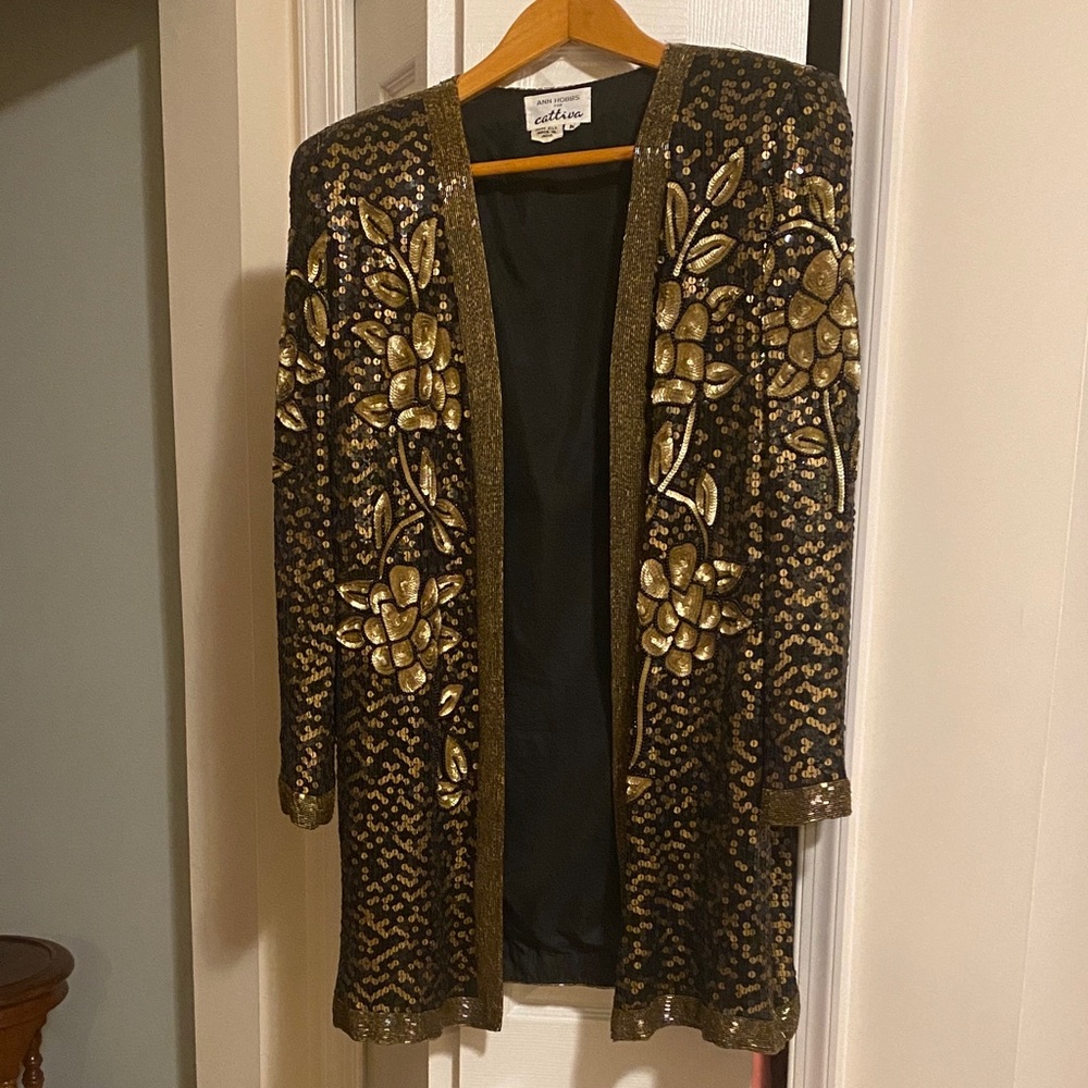 Impressive Gold and Black Sequin Embellished Blazer